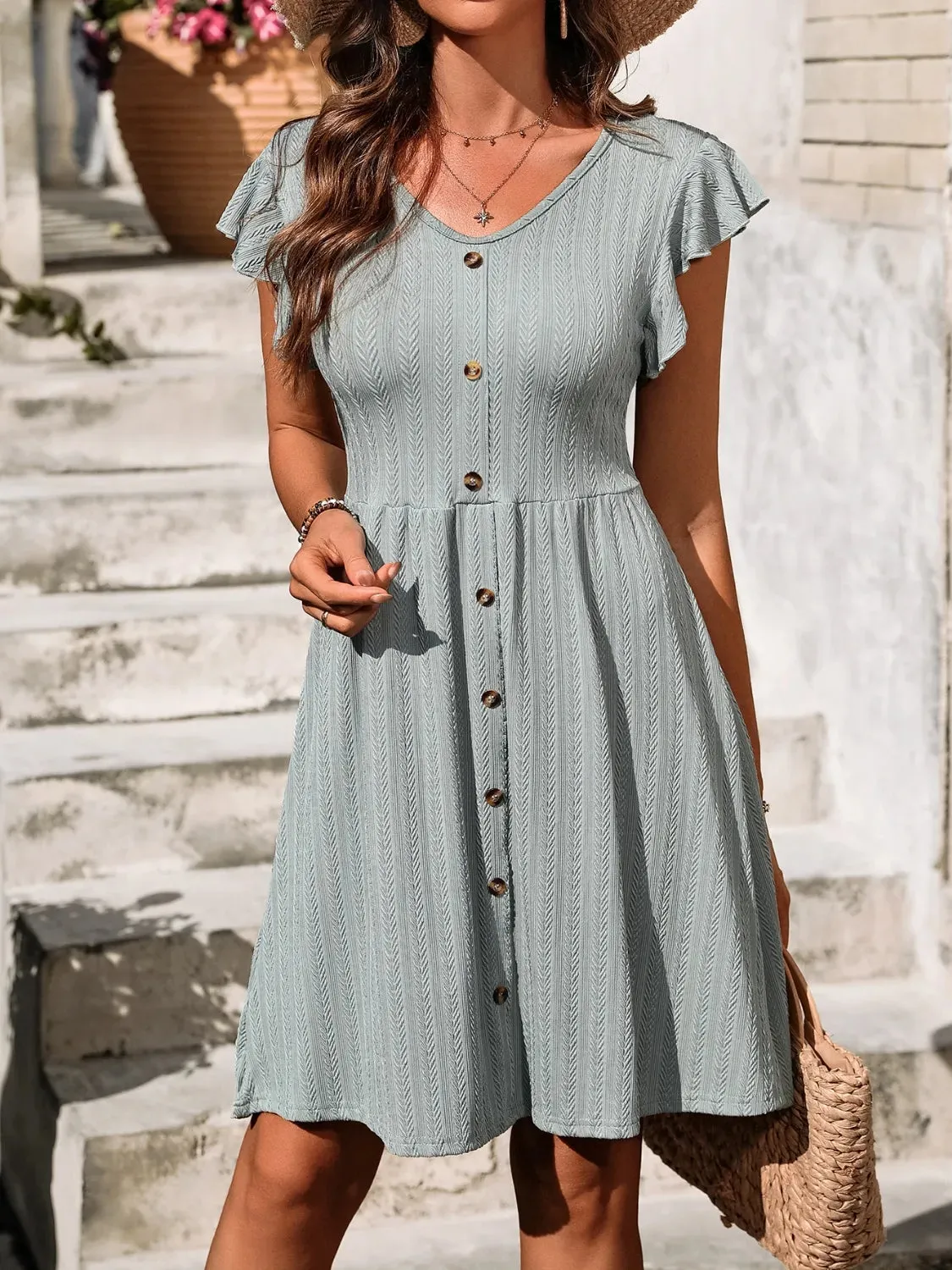 V-Neck Ruffled Cap Sleeve Dress sold by Charming Charlie product image thumbnail 3