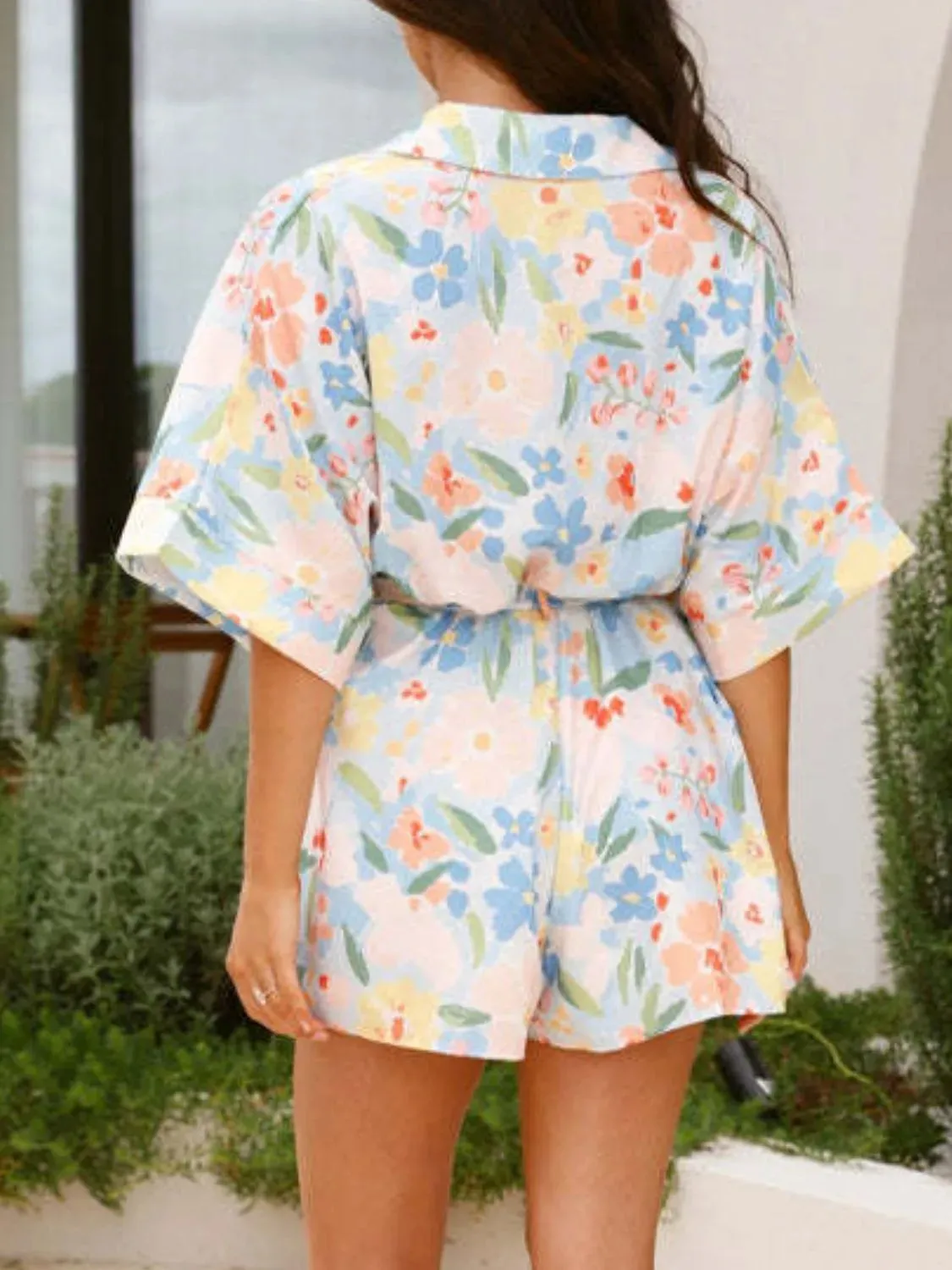 Printed Half Sleeve Tie Waist Romper sold by Charming Charlie product image thumbnail 5
