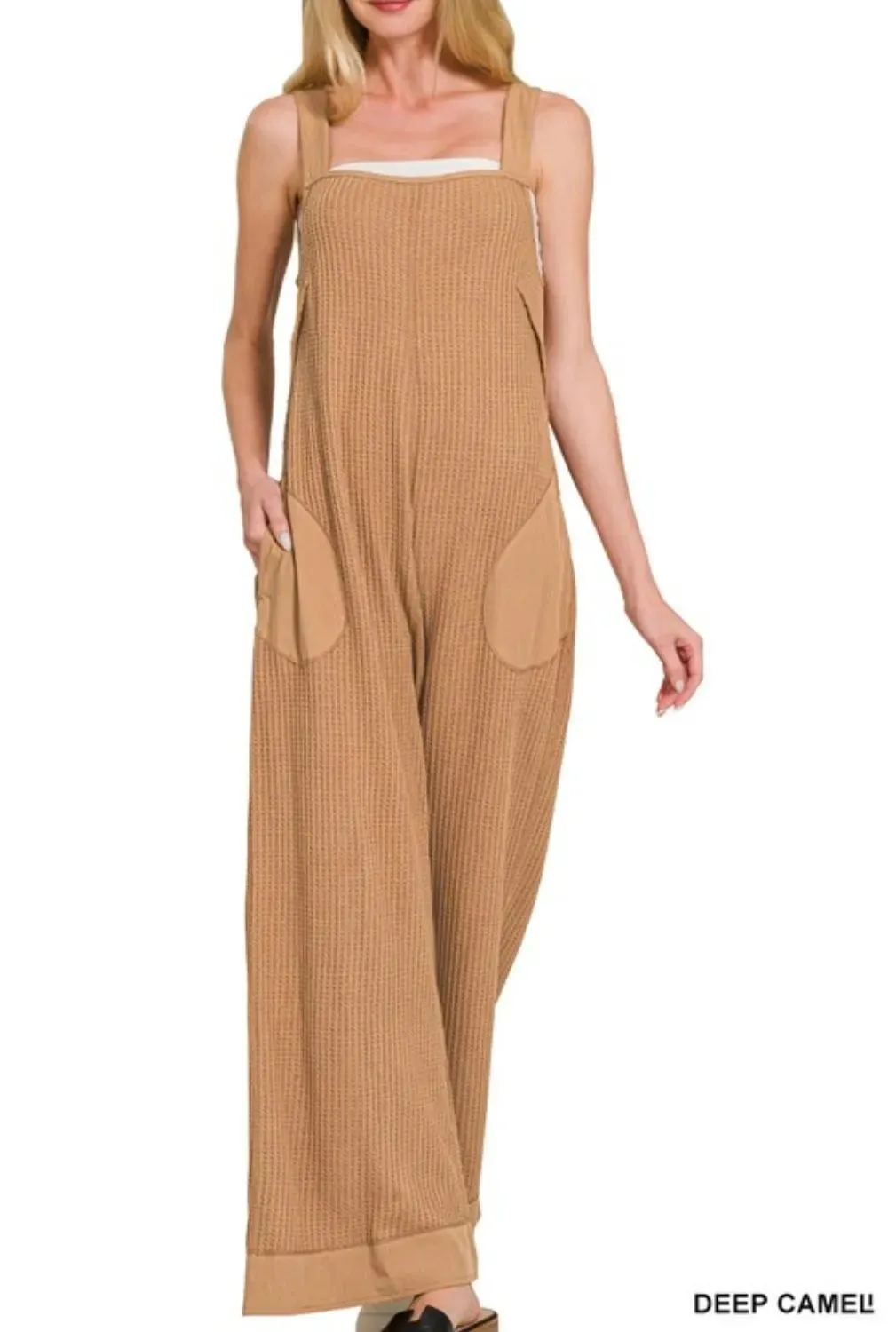 Zenana Knit Waffle Wide Leg Overalls sold by Charming Charlie product image thumbnail 2