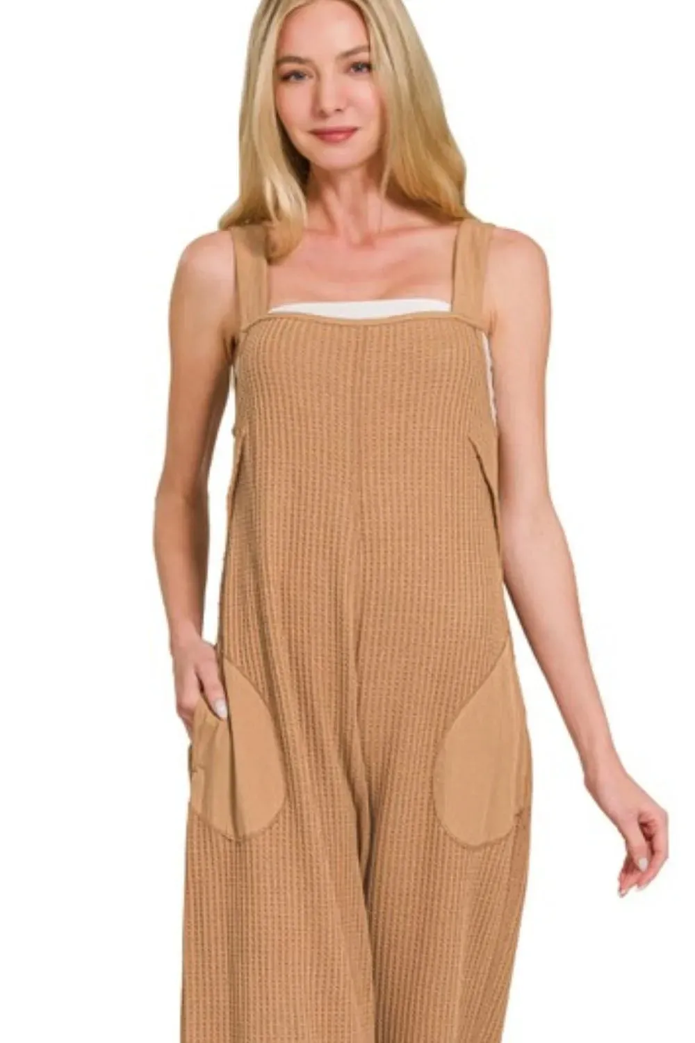 Zenana Knit Waffle Wide Leg Overalls sold by Charming Charlie product image thumbnail 3