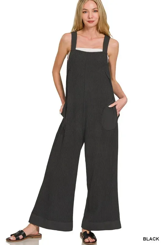 Zenana Knit Waffle Wide Leg Overalls sold by Charming Charlie