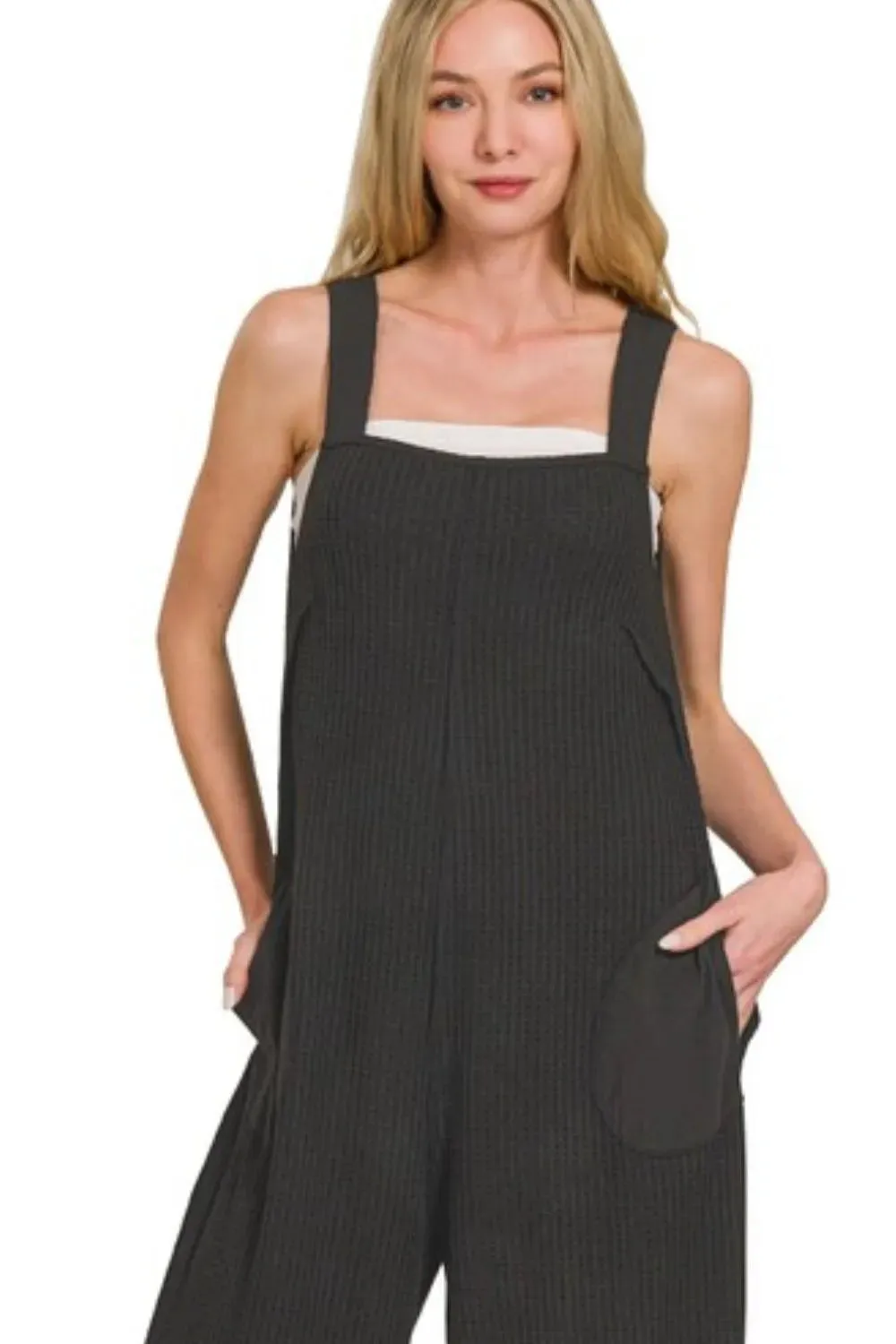 Zenana Knit Waffle Wide Leg Overalls sold by Charming Charlie product image thumbnail 3
