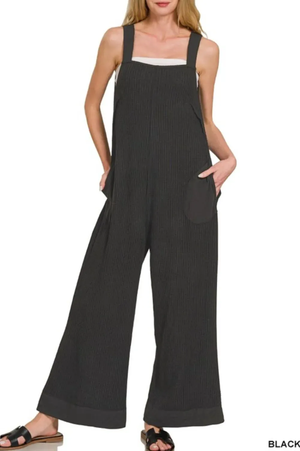 Zenana Knit Waffle Wide Leg Overalls sold by Charming Charlie product image thumbnail 2