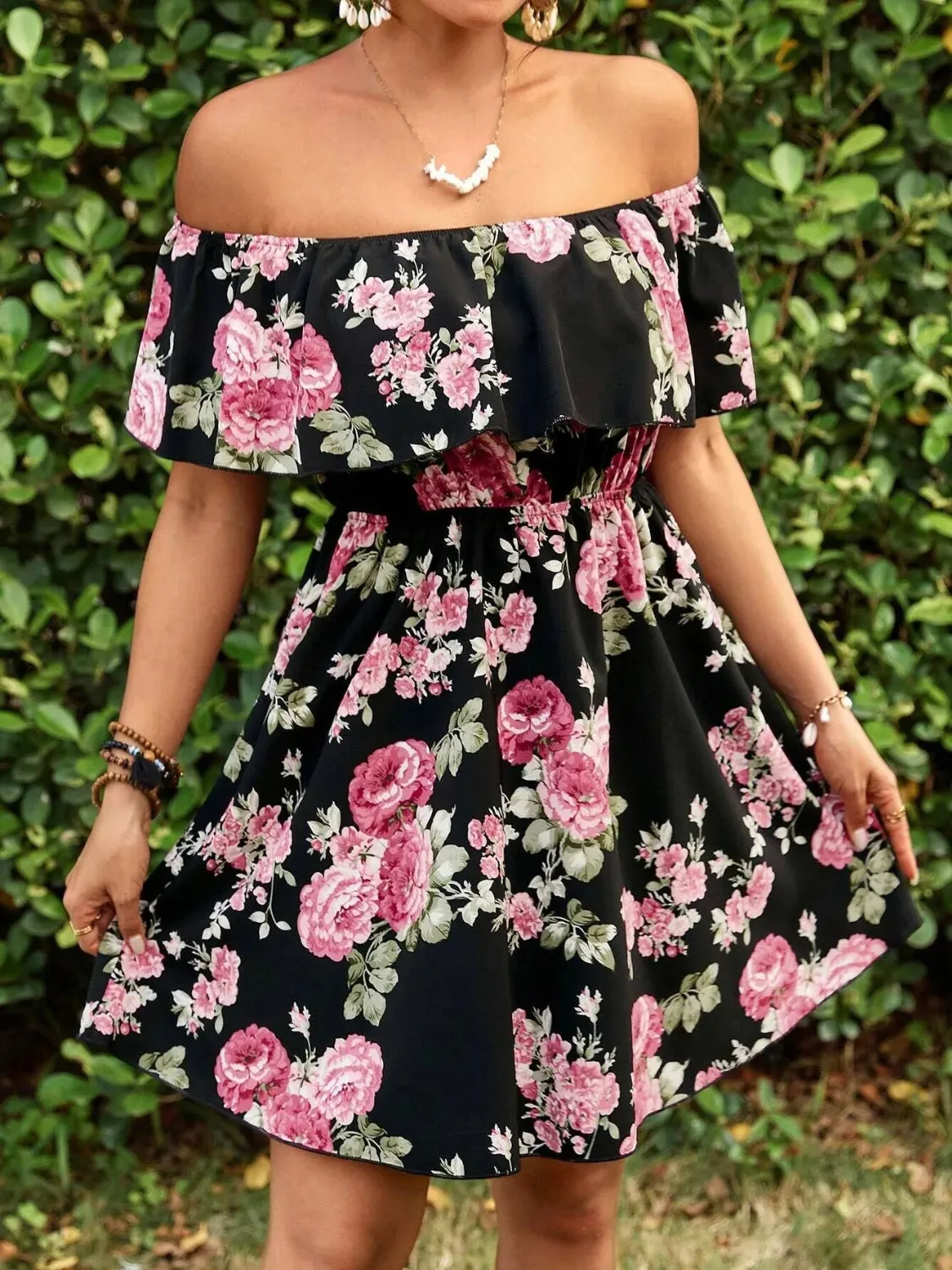 Floral Off-Shoulder Short Sleeve Mini Dress sold by Charming Charlie product image thumbnail 5
