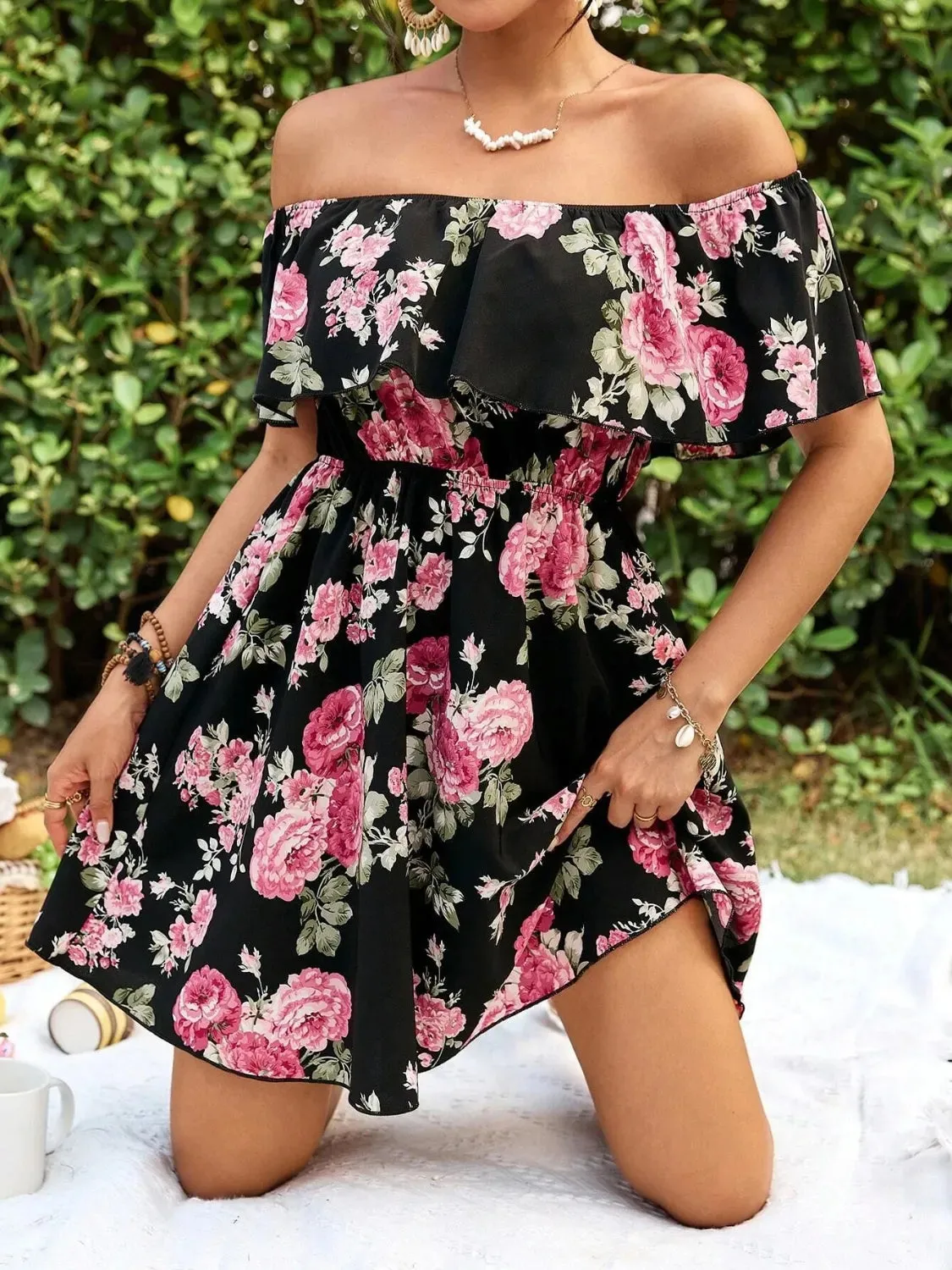 Floral Off-Shoulder Short Sleeve Mini Dress sold by Charming Charlie product image thumbnail 2