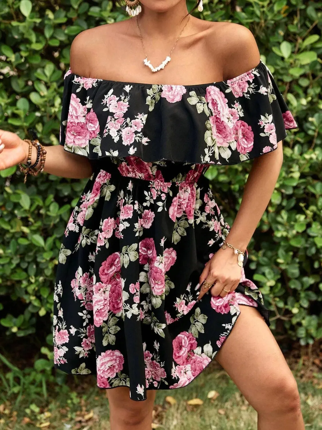 Floral Off-Shoulder Short Sleeve Mini Dress sold by Charming Charlie product image thumbnail 4