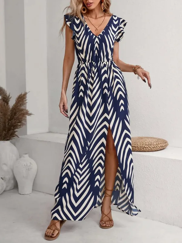 Printed V-Neck Cap Sleeve Maxi Dress sold by Charming Charlie