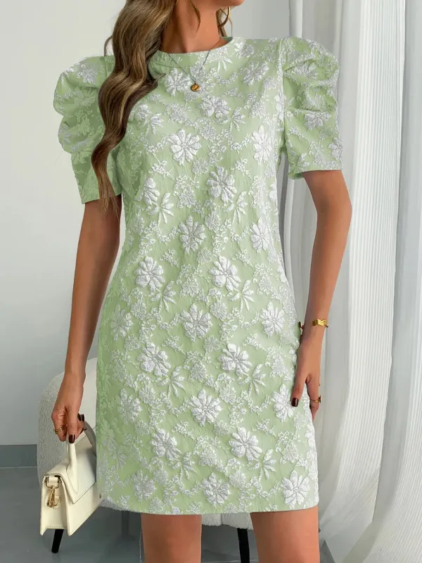 Round Neck Puff Short Sleeve Mini Dress sold by Charming Charlie