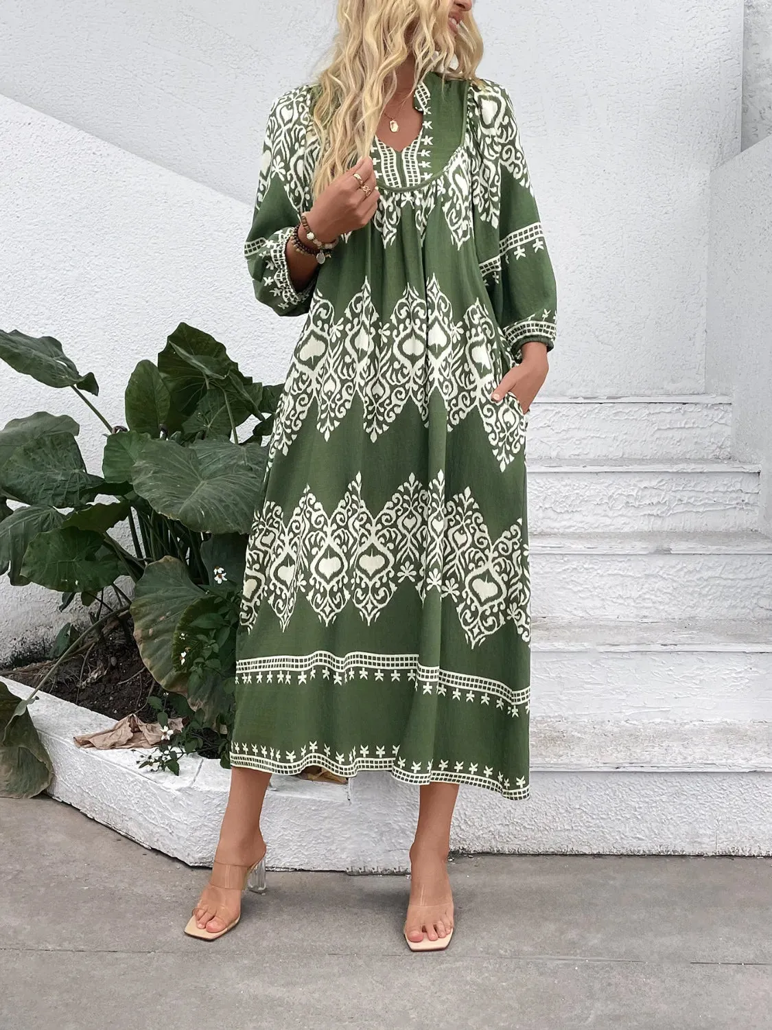 Printed Notched Midi Dress with Pockets sold by Charming Charlie product image thumbnail 2