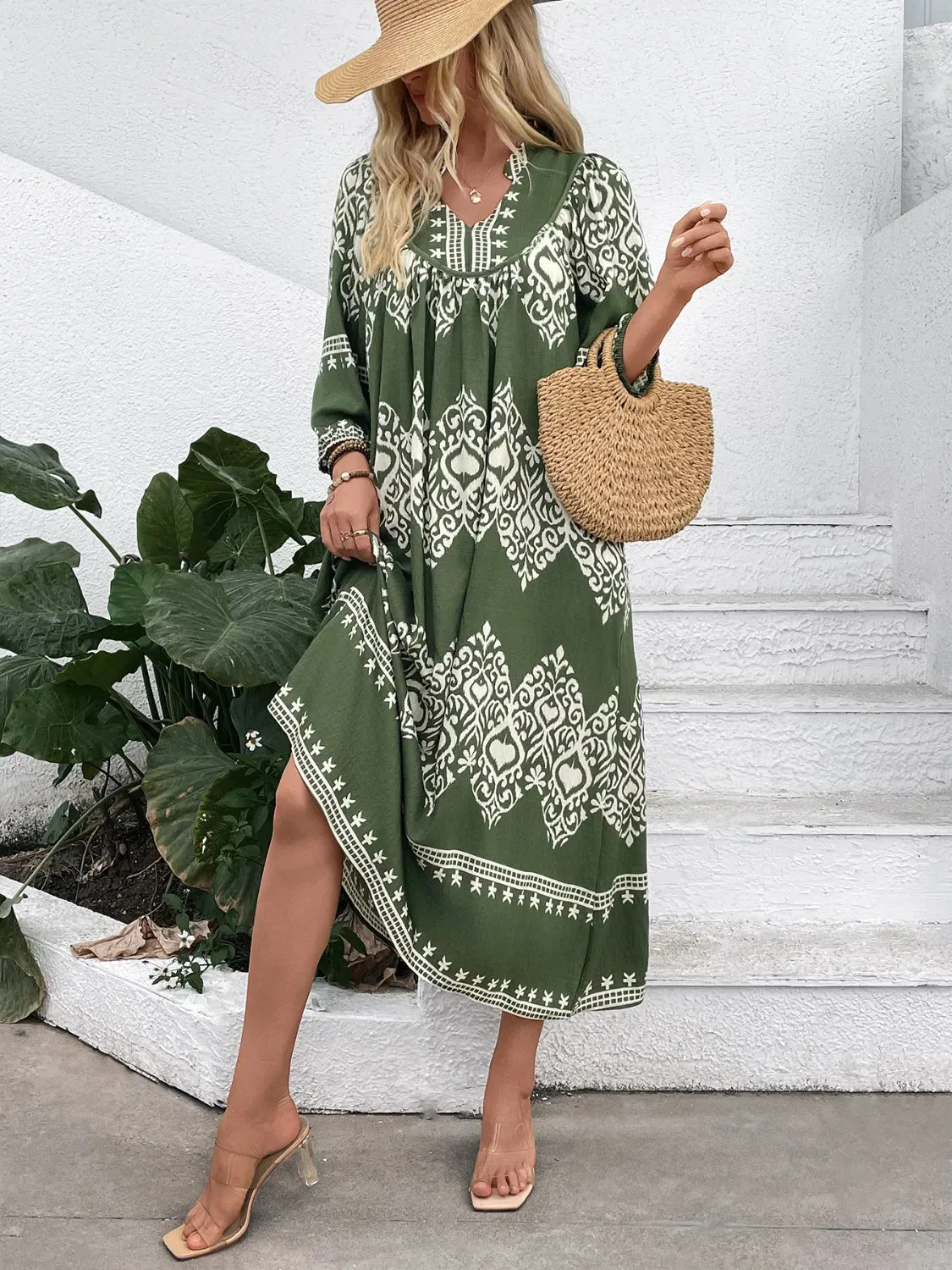 Printed Notched Midi Dress with Pockets sold by Charming Charlie product image thumbnail 4