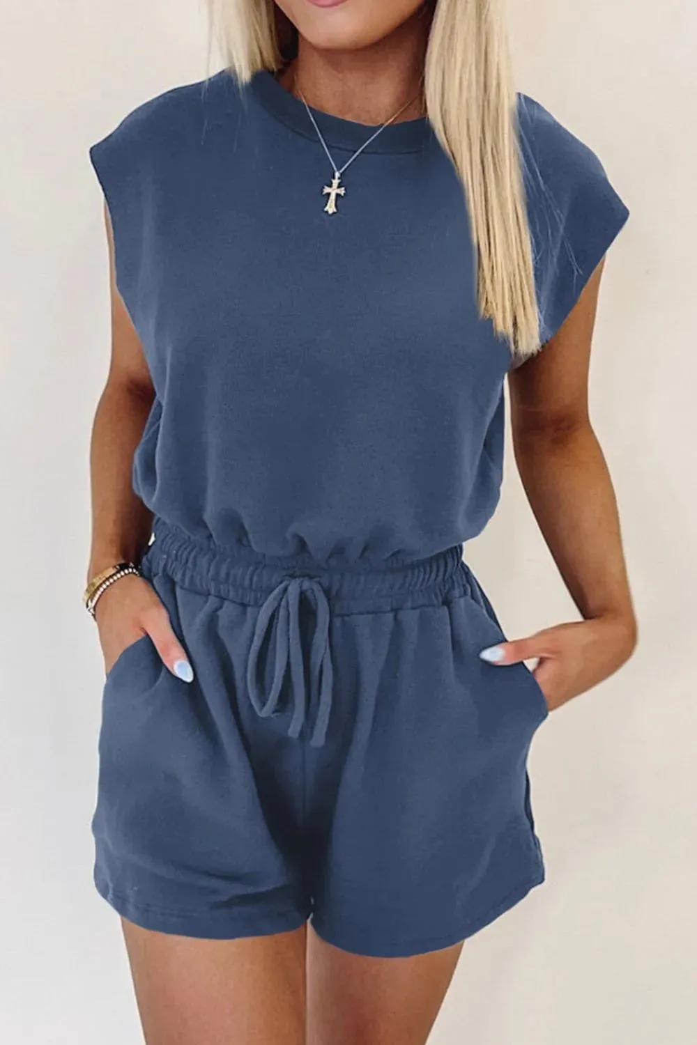 Round Neck Drawstring Waist Romper sold by Charming Charlie