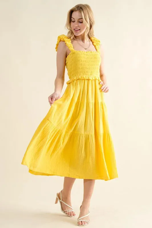 And The Why Ruched Shoulder Strap Detail Midi Dress sold by Charming Charlie