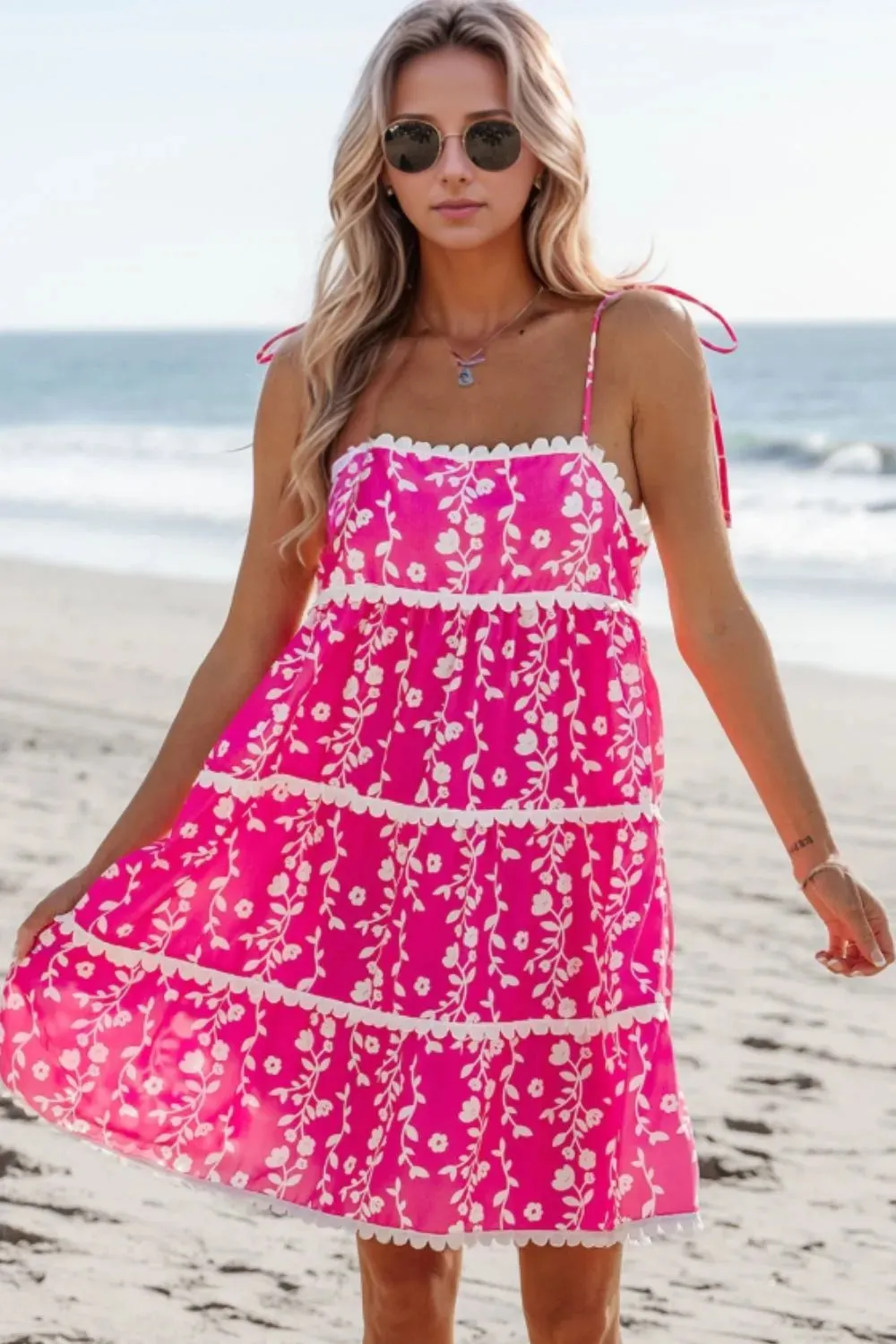 Floral Print Ric Rac Patched Sleeveless Mini Dress sold by Charming Charlie product image thumbnail 2