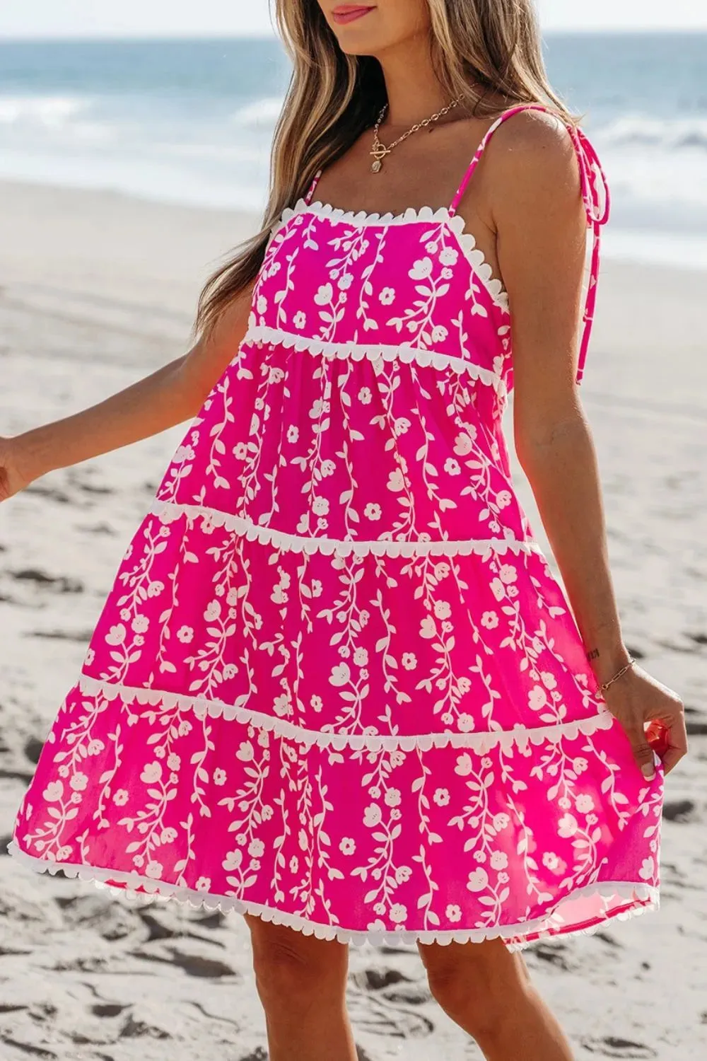 Floral Print Ric Rac Patched Sleeveless Mini Dress sold by Charming Charlie product image thumbnail 4