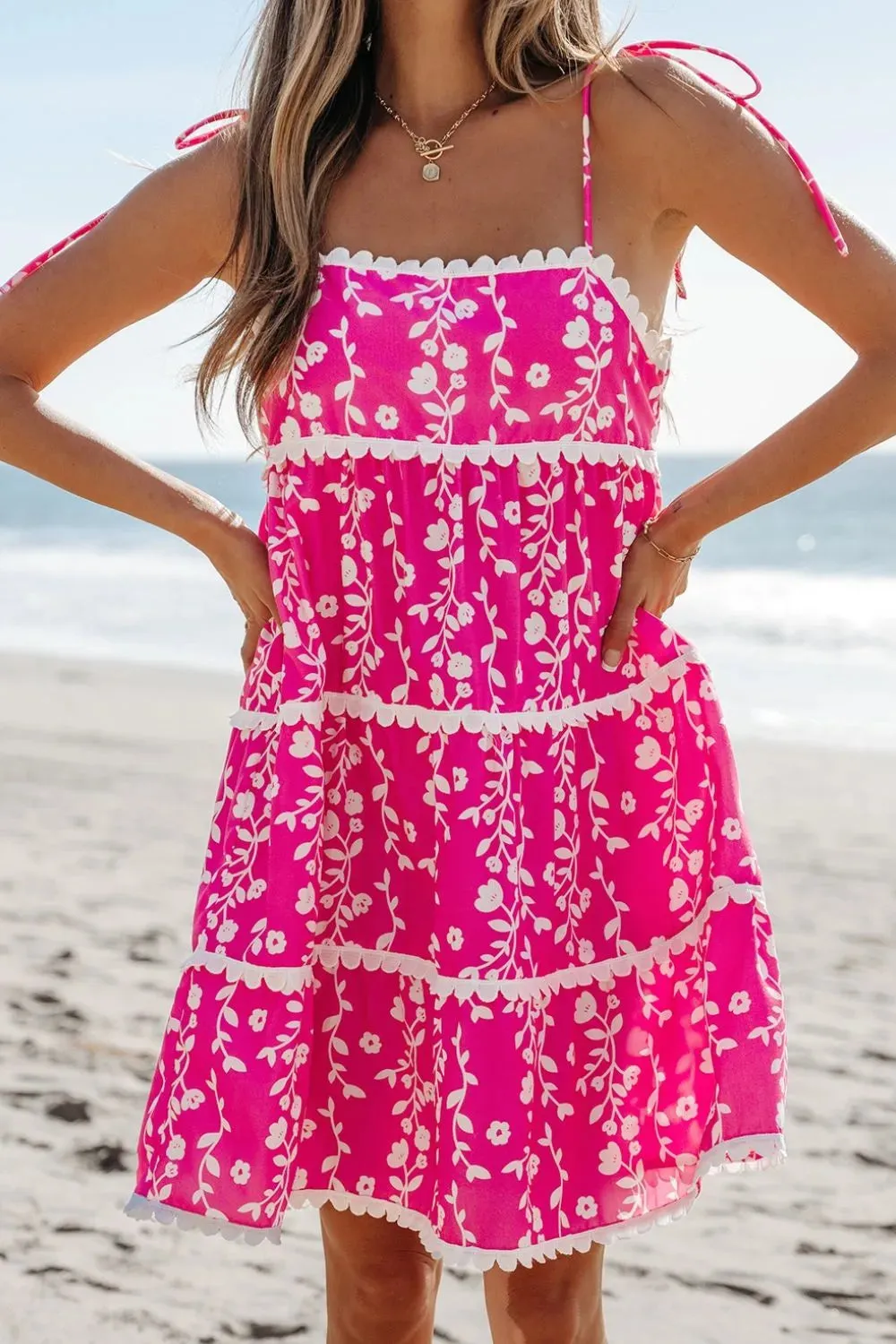 Floral Print Ric Rac Patched Sleeveless Mini Dress sold by Charming Charlie product image thumbnail 5