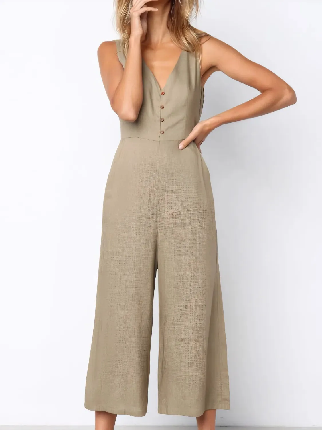 V-Neck Sleeveless Wide Leg Jumpsuit sold by Charming Charlie product image thumbnail 4
