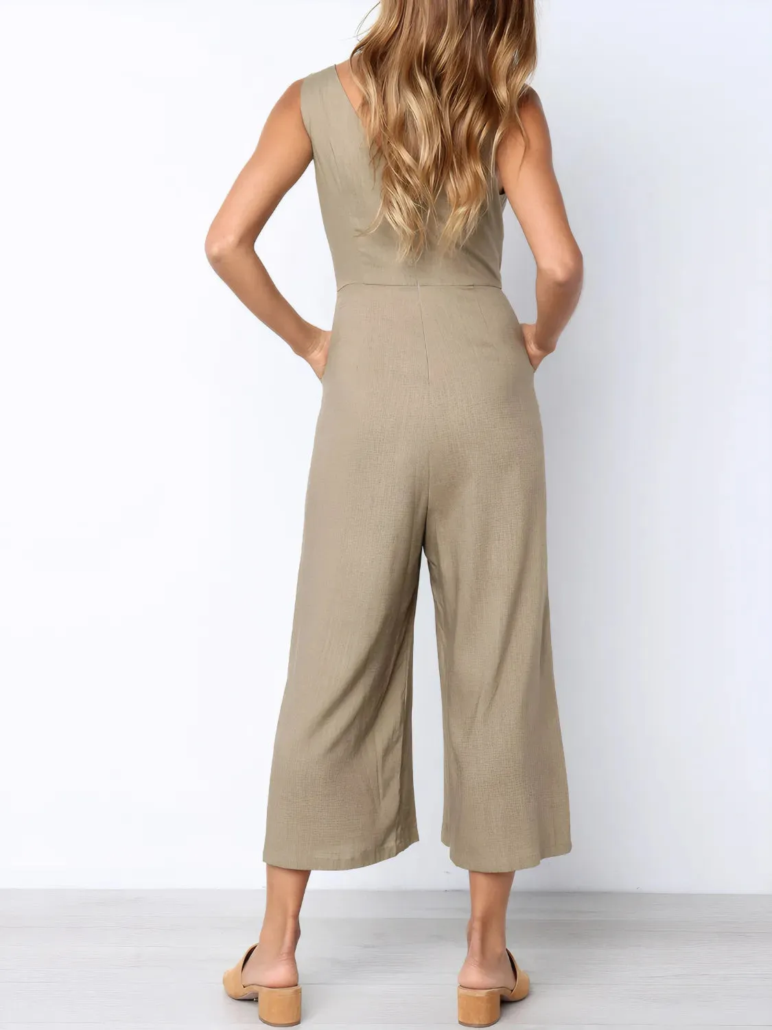 V-Neck Sleeveless Wide Leg Jumpsuit sold by Charming Charlie product image thumbnail 2