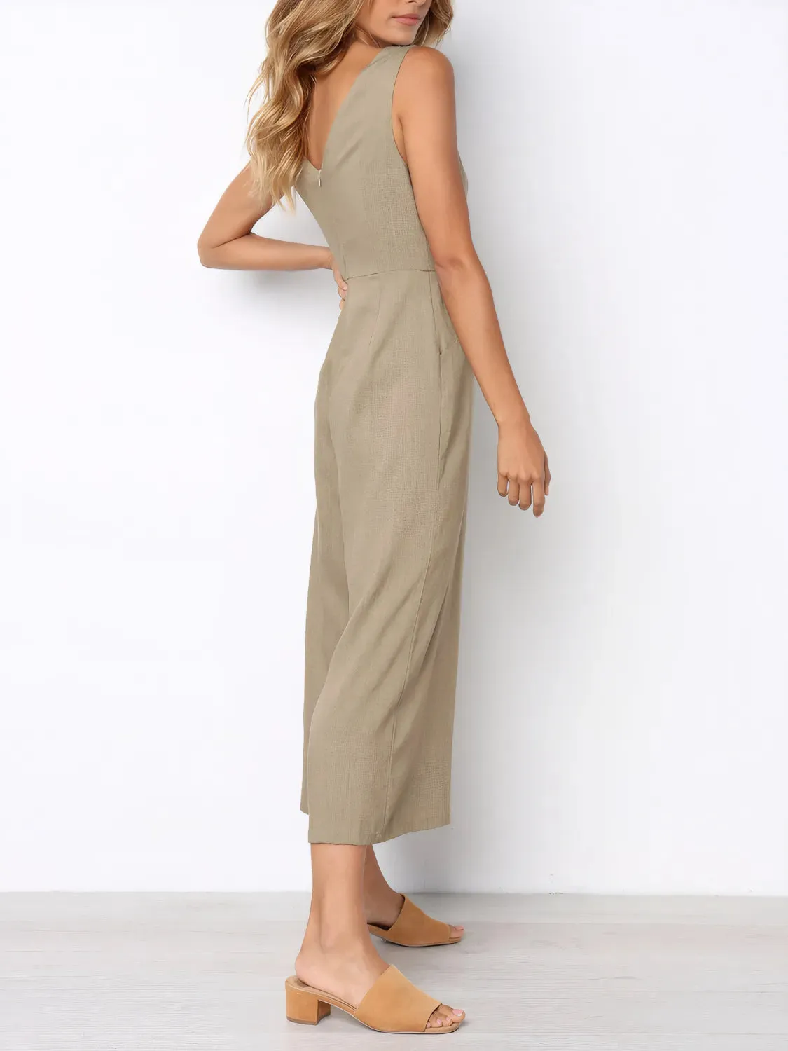 V-Neck Sleeveless Wide Leg Jumpsuit sold by Charming Charlie product image thumbnail 3