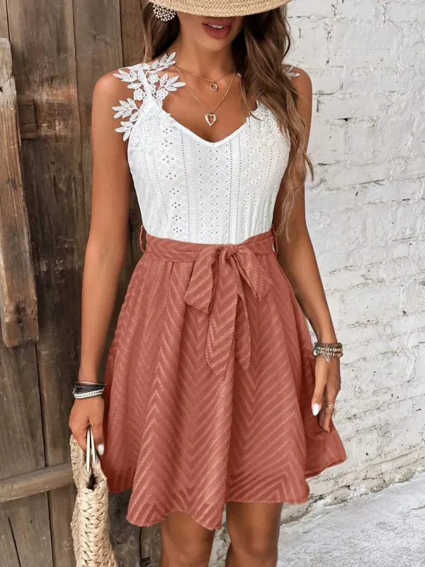 Lace Detail Tie Waist Mini Cami Dress sold by Charming Charlie