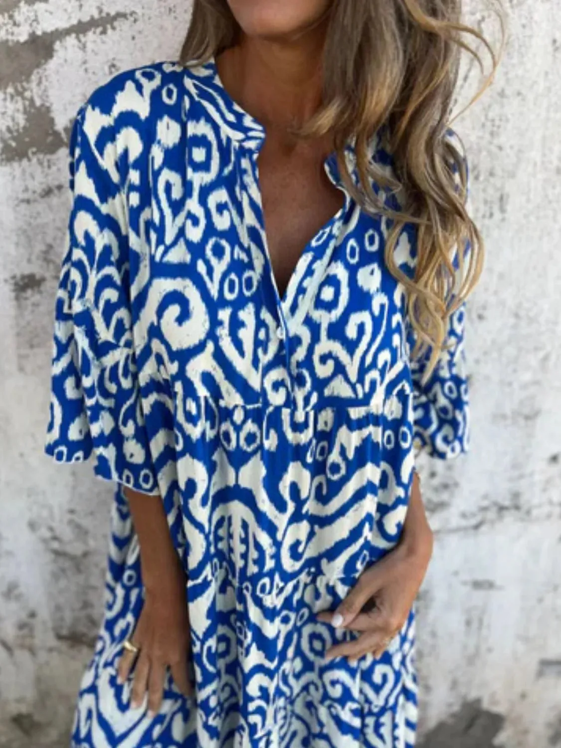 Full Size Printed Notched Half Sleeve Dress Plus Size sold by Charming Charlie product image thumbnail 2