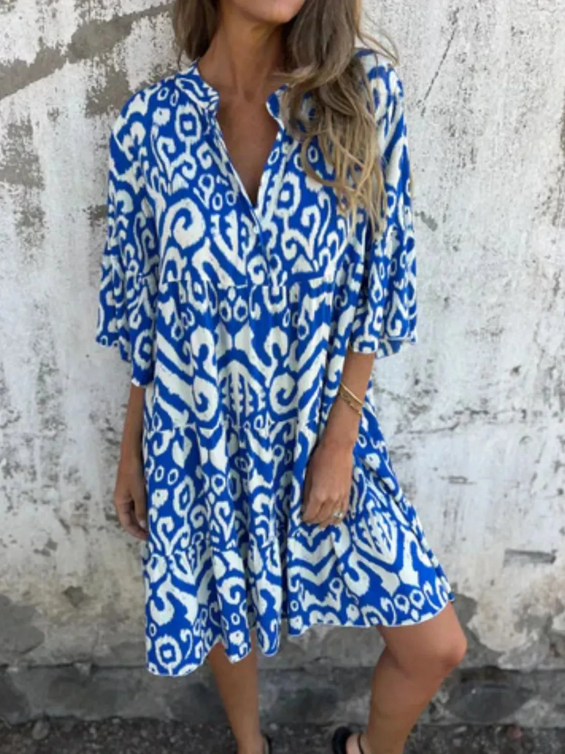 Full Size Printed Notched Half Sleeve Dress Plus Size sold by Charming Charlie product image thumbnail 3