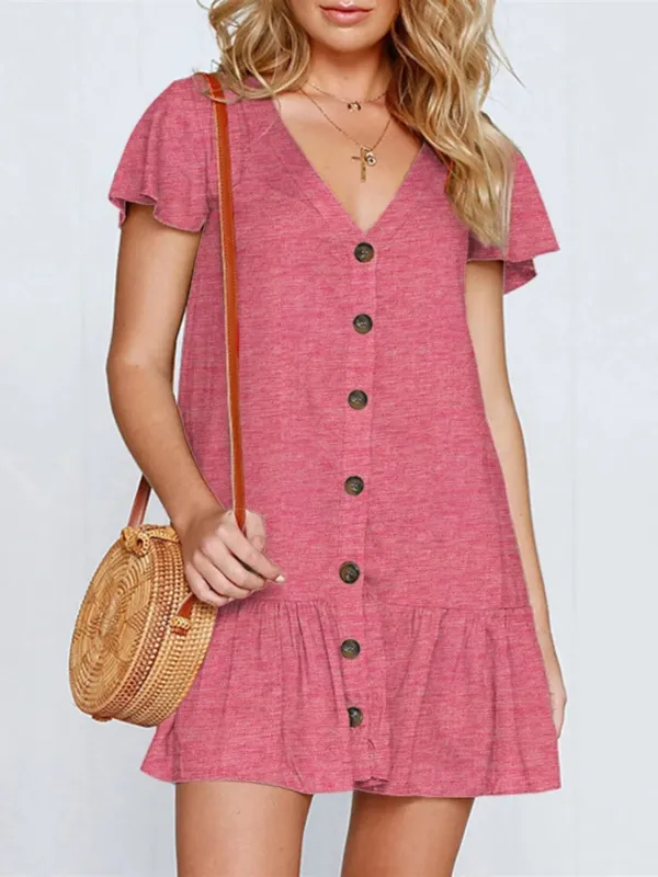 Ruffled V-Neck Mini Dress sold by Charming Charlie