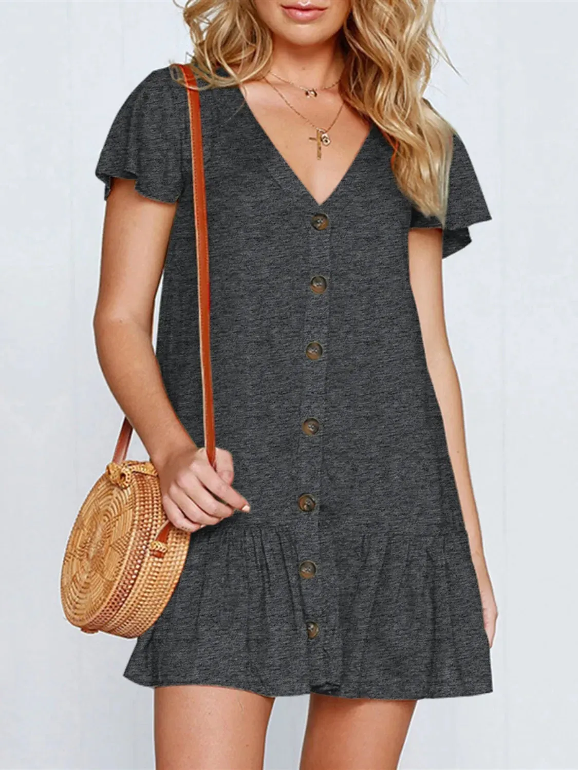 Ruffled V-Neck Mini Dress sold by Charming Charlie product image thumbnail 4