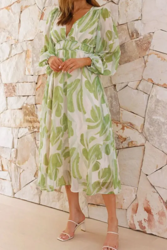 Printed V-Neck Long Sleeve Midi Dress sold by Charming Charlie