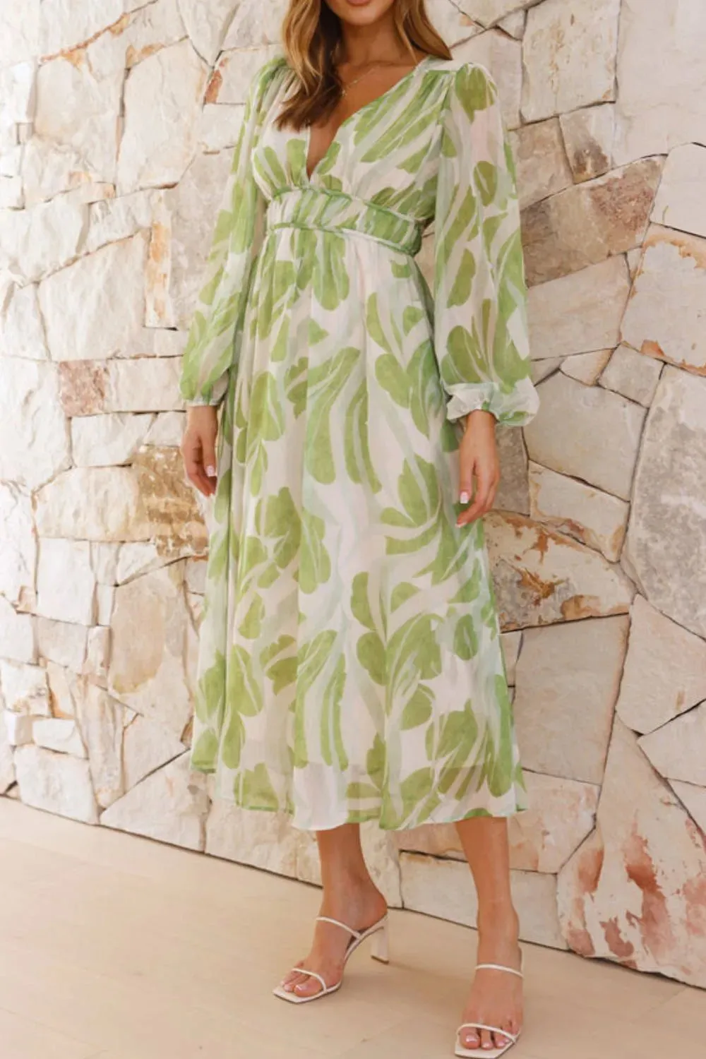 Printed V-Neck Long Sleeve Midi Dress sold by Charming Charlie product image thumbnail 4