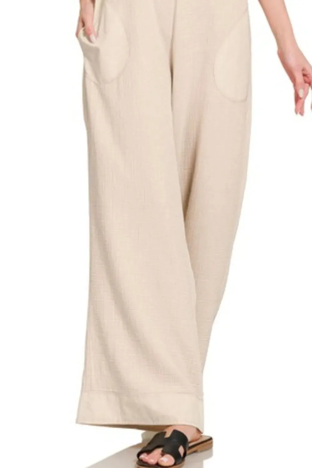 Zenana Double Gauze Washed Wide Leg Overalls sold by Charming Charlie product image thumbnail 3