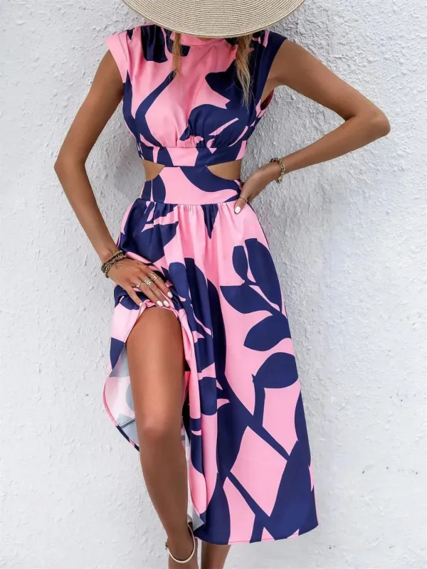 Cutout Printed Cap Sleeve Midi Dress sold by Charming Charlie