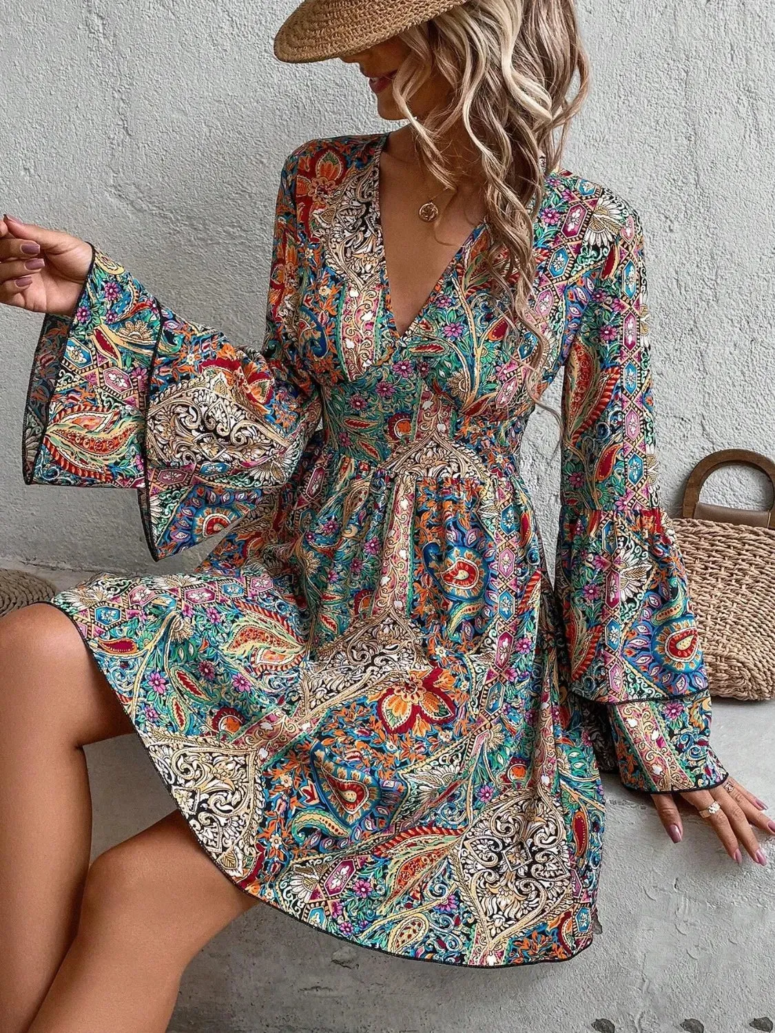 Printed V-Neck Flounce Sleeve Dress sold by Charming Charlie product image thumbnail 3