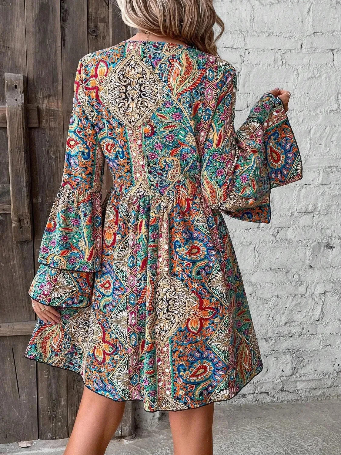 Printed V-Neck Flounce Sleeve Dress sold by Charming Charlie product image thumbnail 2