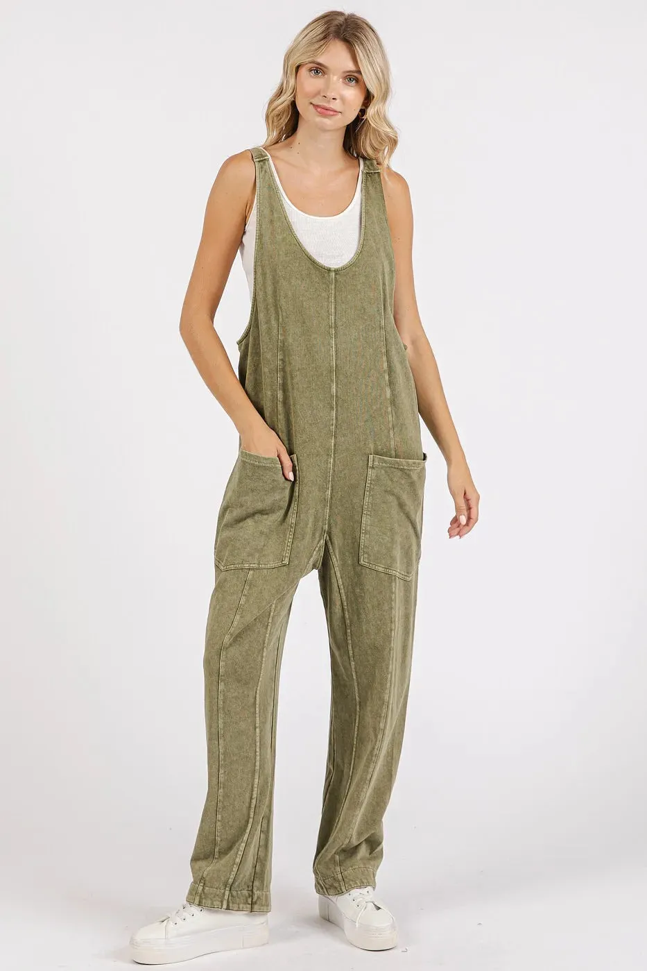 Mittoshop Mineral Wash Relaxed Fit Sleeveless Harem Jumpsuit sold by Charming Charlie product image thumbnail 3