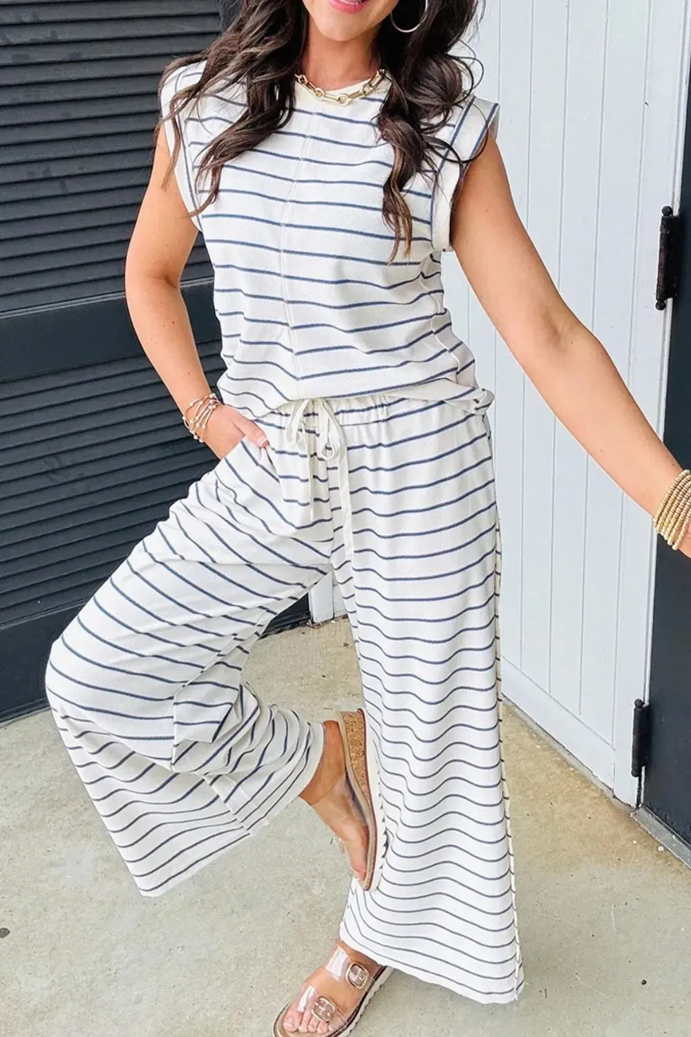 Striped Round Neck Top and Pants Set sold by Charming Charlie product image thumbnail 2