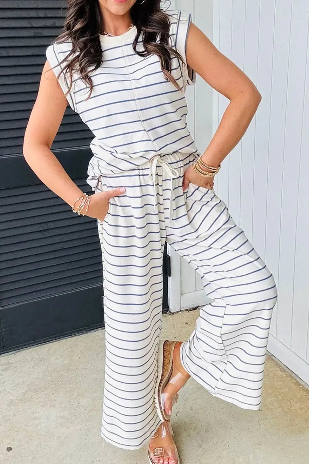 Striped Round Neck Top and Pants Set sold by Charming Charlie