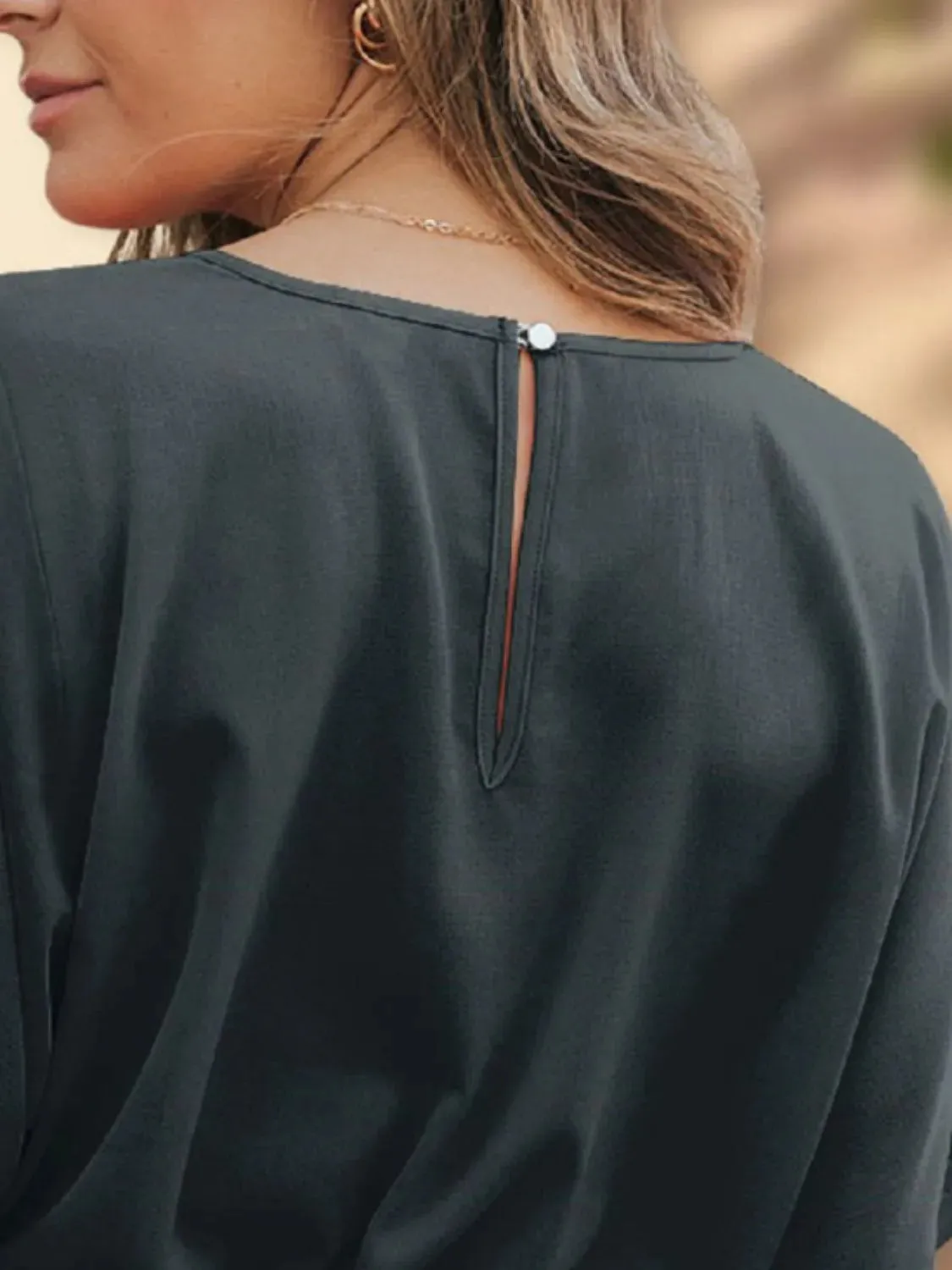 V-Neck Half Sleeve Tie Waist Romper sold by Charming Charlie product image thumbnail 4