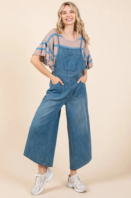 Mittoshop Denim Tie Back Sleeveless Wide Leg Overalls sold by Charming Charlie