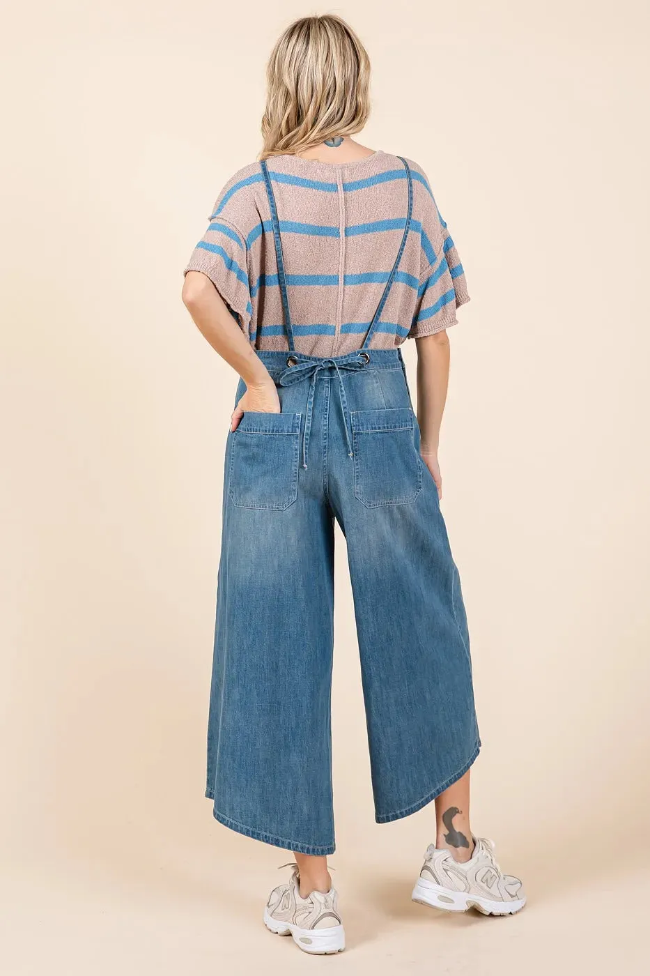 Mittoshop Denim Tie Back Sleeveless Wide Leg Overalls sold by Charming Charlie product image thumbnail 2