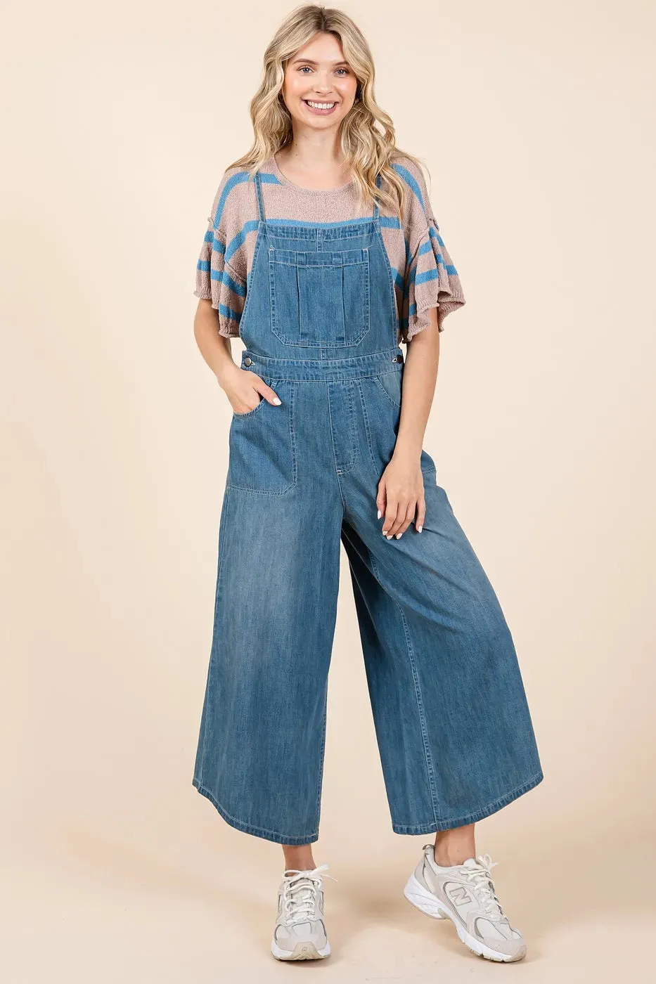 Mittoshop Denim Tie Back Sleeveless Wide Leg Overalls sold by Charming Charlie product image thumbnail 3