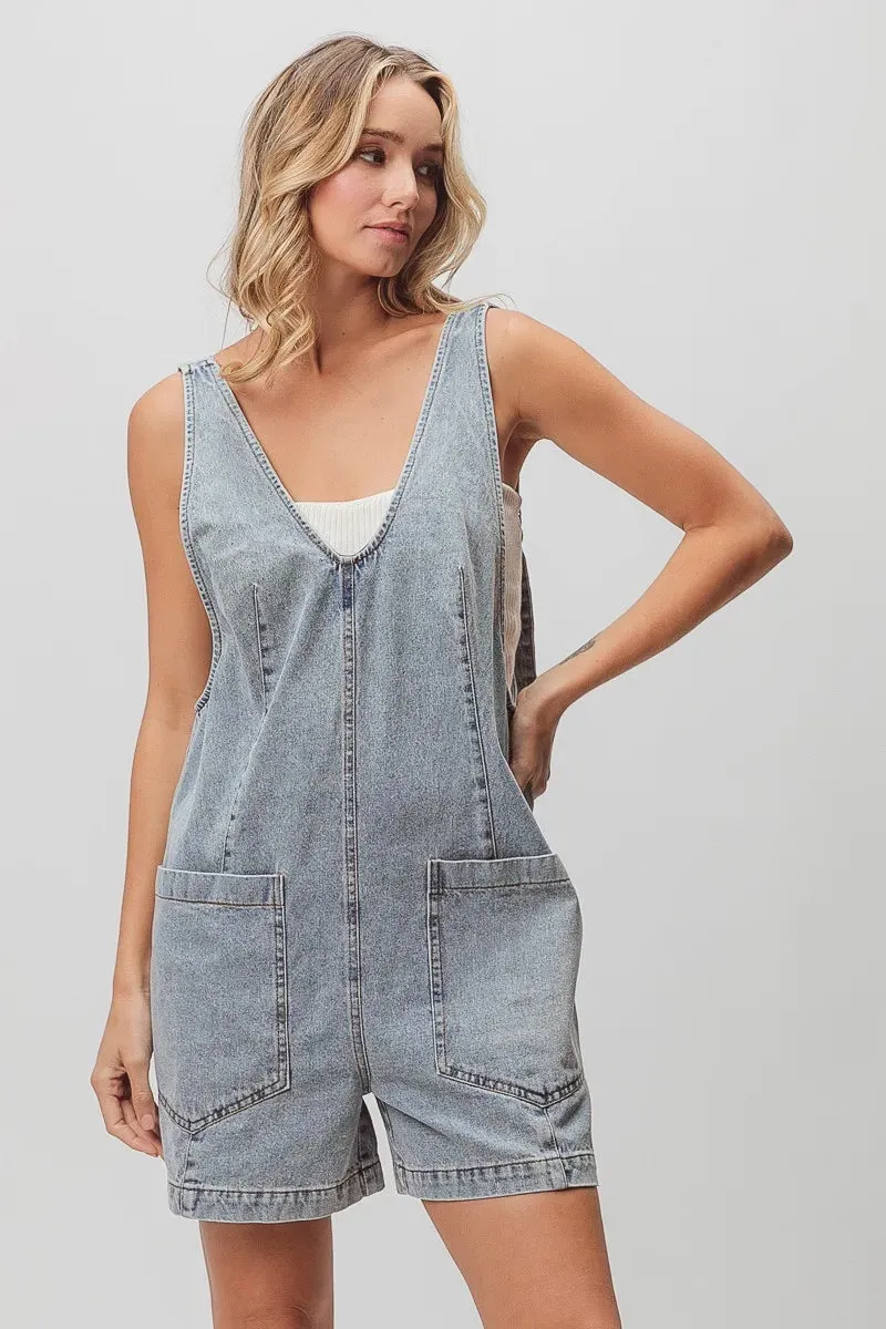 BiBi Patch Vintage Washed Denim Shortall sold by Charming Charlie product image thumbnail 3
