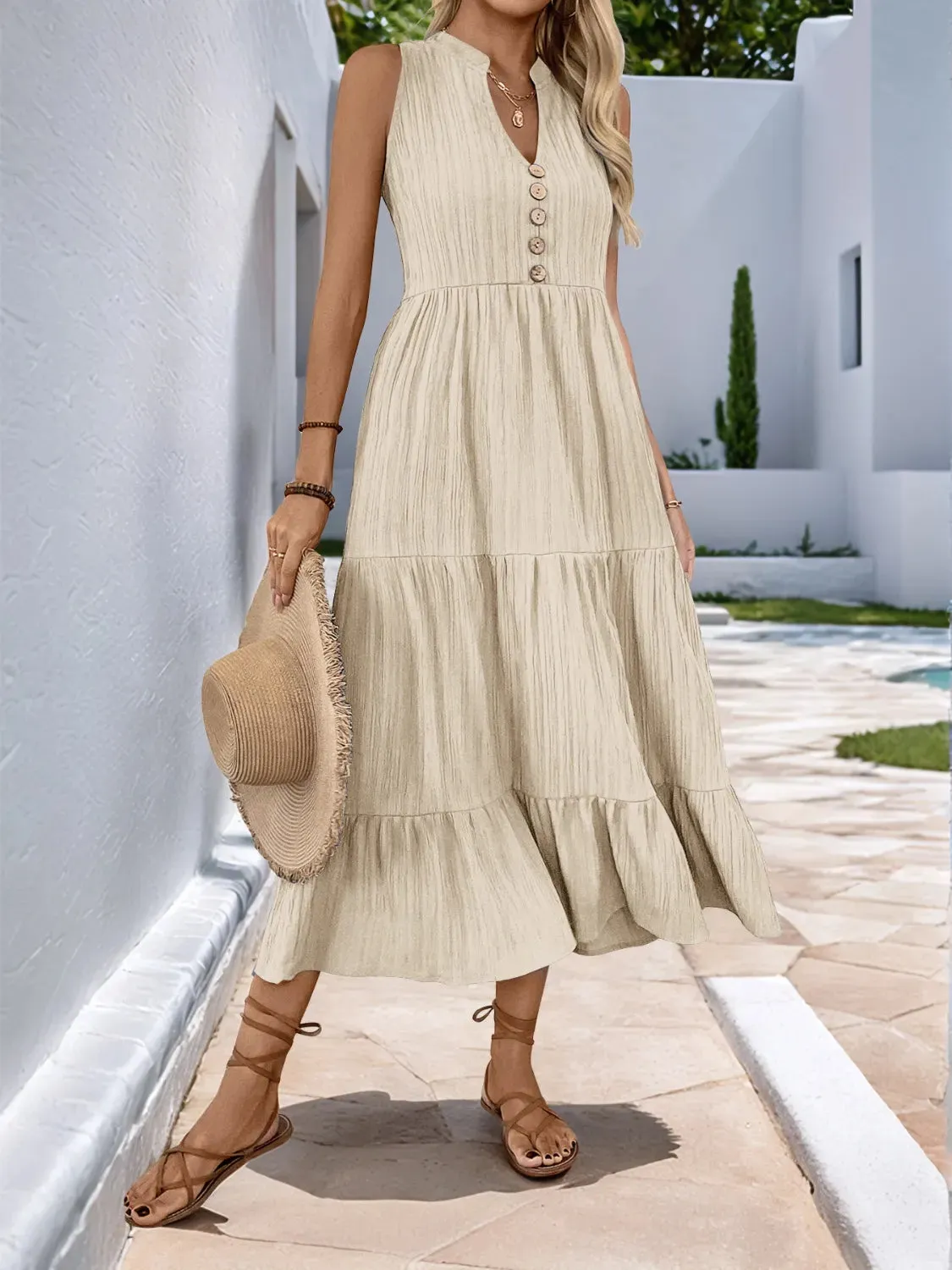 Notched Sleeveless Midi Tiered Dress sold by Charming Charlie product image thumbnail 3