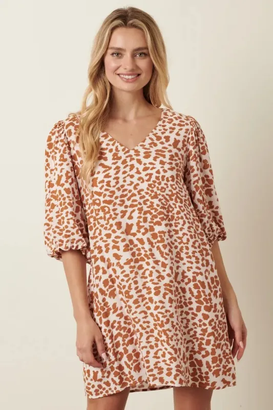 Mittoshop Animal Print Puff Sleeve Mini Dress sold by Charming Charlie