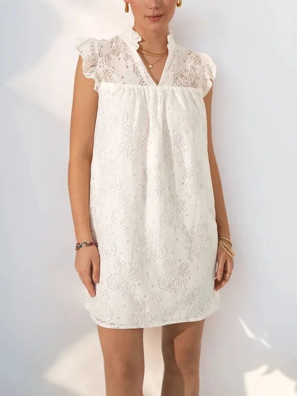 Lace Notched Cap Sleeve Mini Dress sold by Charming Charlie