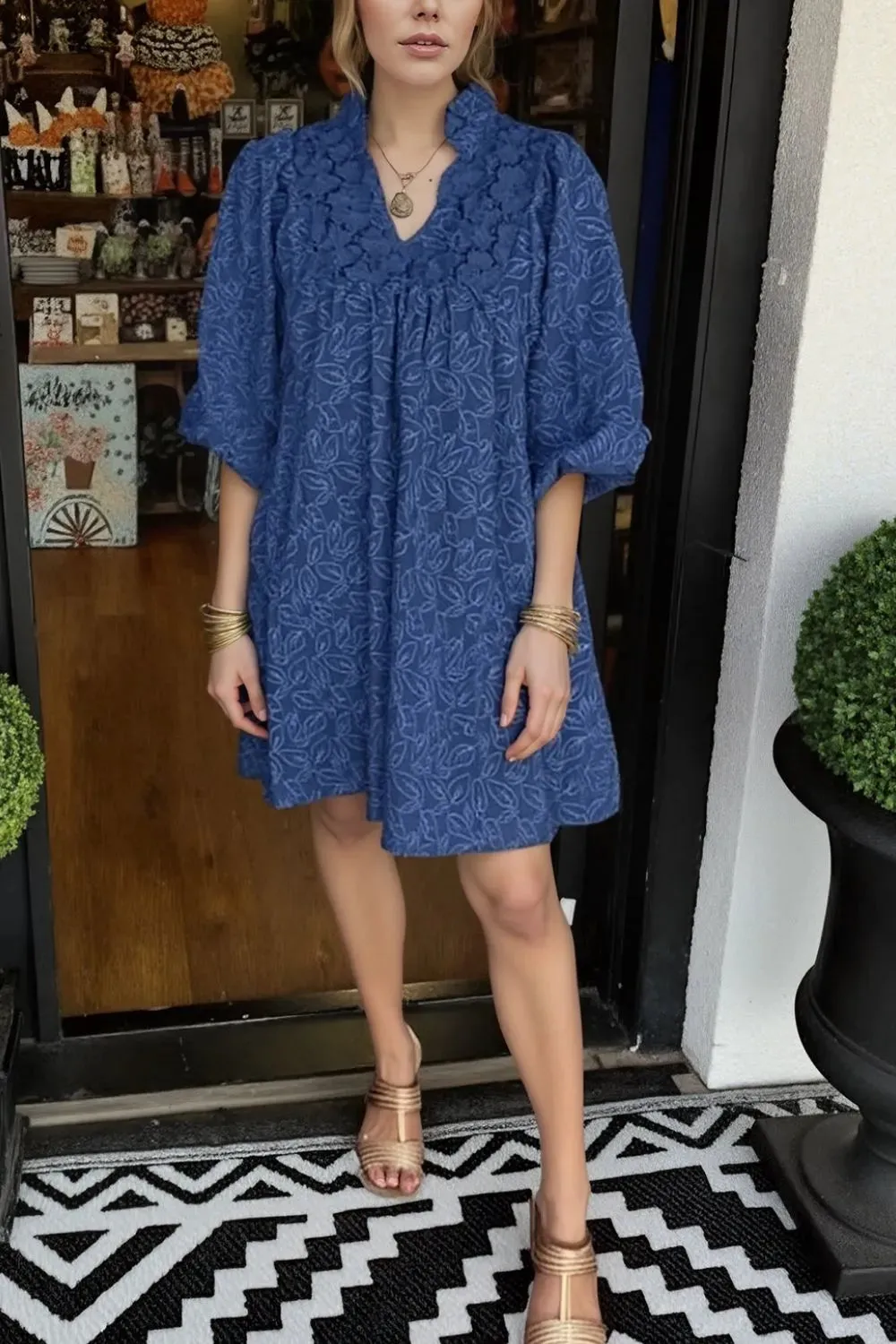 Lace Detail Notched Half Sleeve Mini Dress sold by Charming Charlie product image thumbnail 5