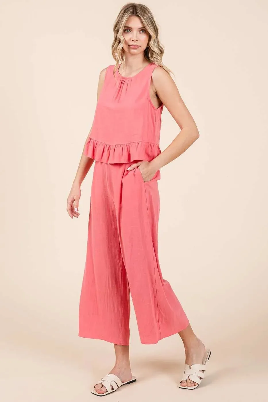 Mittoshop Linen Ruffle Tank Top and Pants Set sold by Charming Charlie product image thumbnail 2