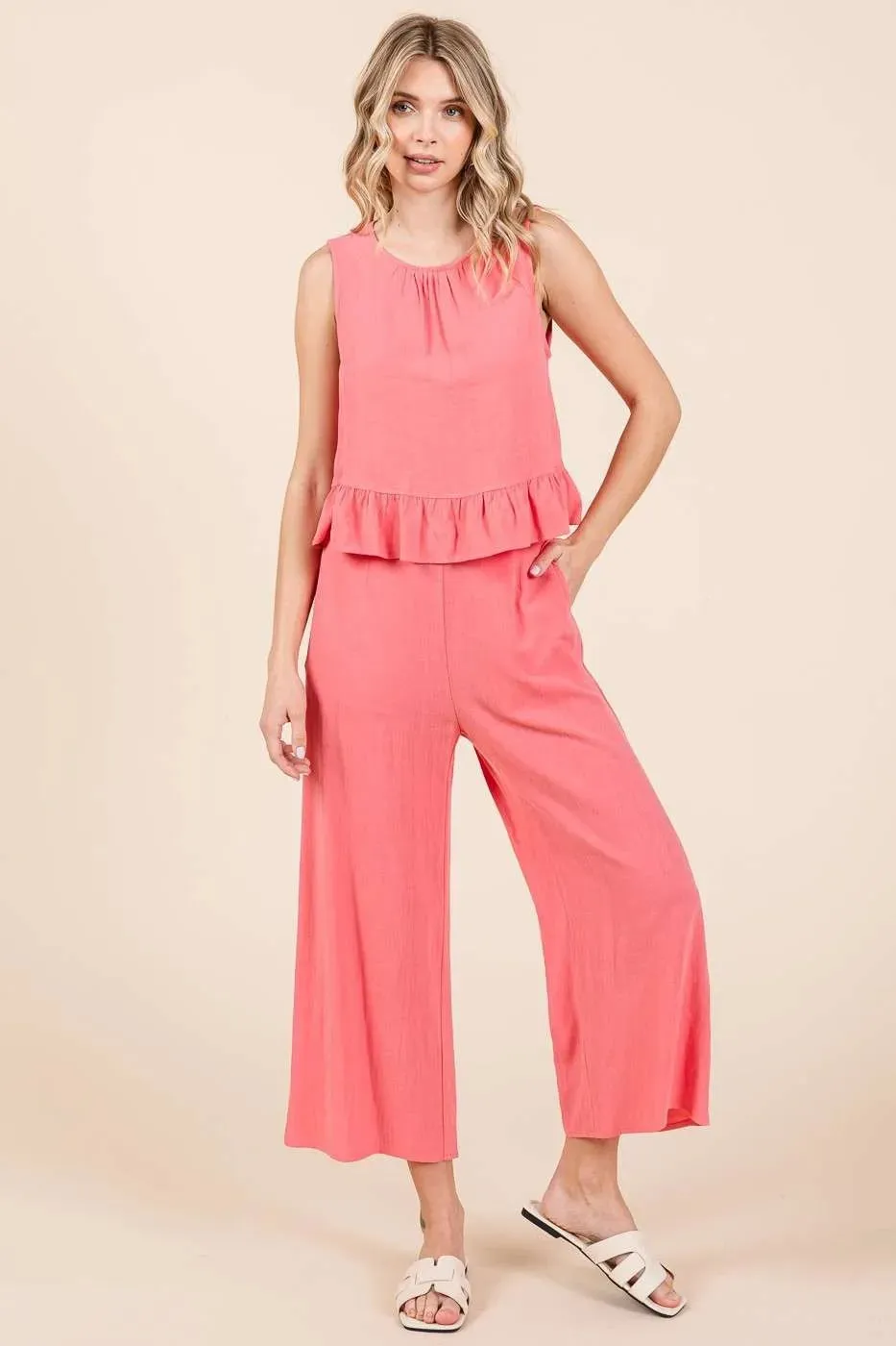 Mittoshop Linen Ruffle Tank Top and Pants Set sold by Charming Charlie
