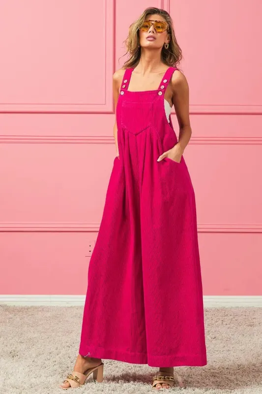 BiBi Vintage Washed Corduroy Wide Leg Overalls sold by Charming Charlie
