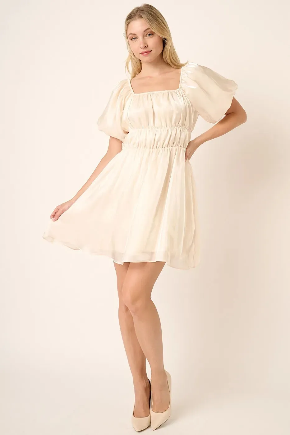 Mittoshop Metallic Organza Fabric Balloon Sleeve Mini Dress sold by Charming Charlie product image thumbnail 4