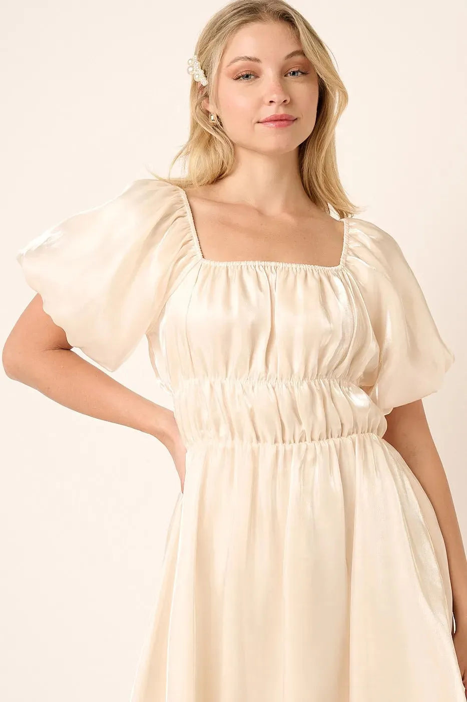 Mittoshop Metallic Organza Fabric Balloon Sleeve Mini Dress sold by Charming Charlie product image thumbnail 3